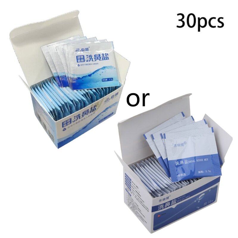 30 sacos/caixa mistura enxágue nasal alívio alergias sal para garrafa lavagem portátil nariz