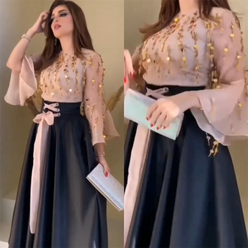 Вечернее платье для выпускного вечера из Саудовской Аравии, ТРАПЕЦИЕВИДНОЕ ПЛАТЬЕ с драпировкой и аппликацией для выпускного вечера, с круглым вырезом, платье на заказ, Платья Миди