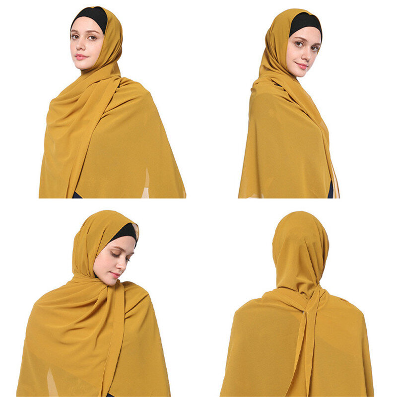 女性用シルクシフォンヒジャーブスカーフ,イスラム教徒の女性用スカーフ72x175cm,無地のヘッドカバー,イスラム教徒の女性用スカーフ