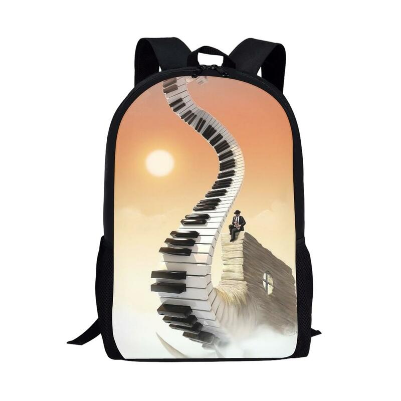Художественные сумки для книг с рисунком пианино и ключей для школьников, вместительные школьные ранцы 16 дюймов, многофункциональный рюкзак для мальчиков и девочек