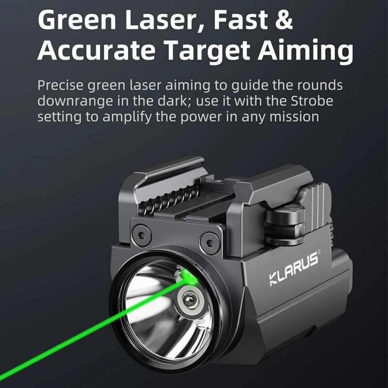 Klarus-GL2 Lanterna LED tática, trilho montado, pistola de luz com laser, Quick-Detach, 1000 Lumens, Glock