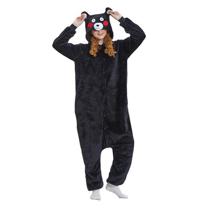 Black and White Kumamoto Mascot Image Pajamas Cute Personalized Women's Home and Leisure Clothing Cold-proof Plush Shell Suit