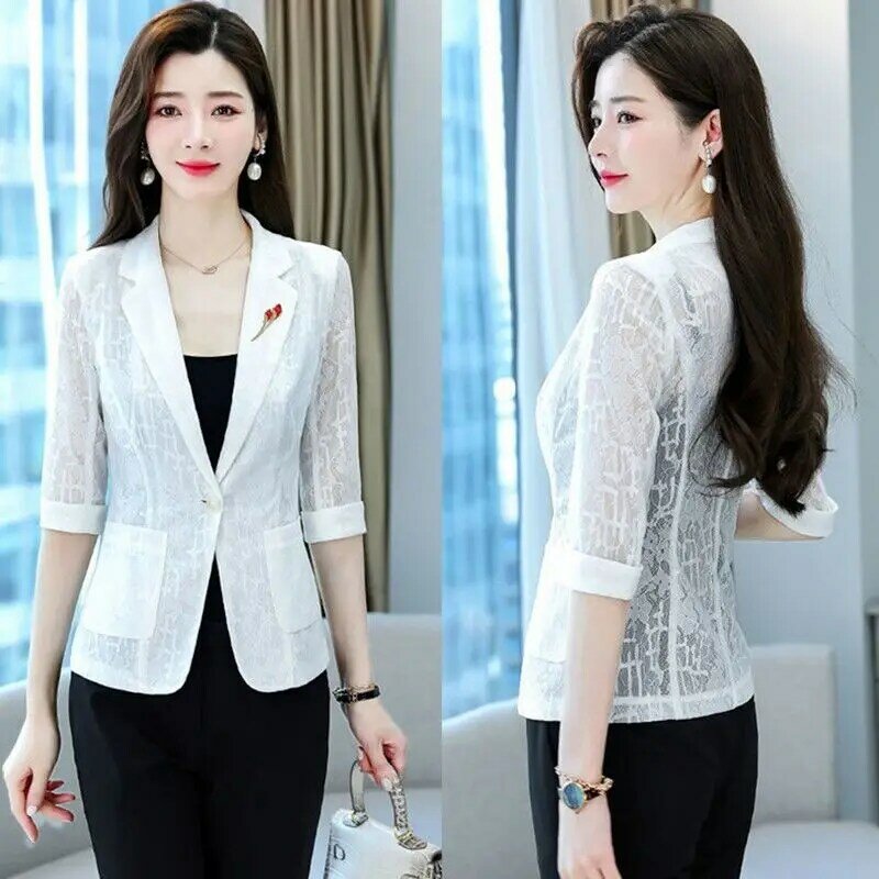 Chaqueta de estilo coreano para mujer, traje pequeño de encaje ajustado, elegante, profesional, primavera y verano, B6, 2024