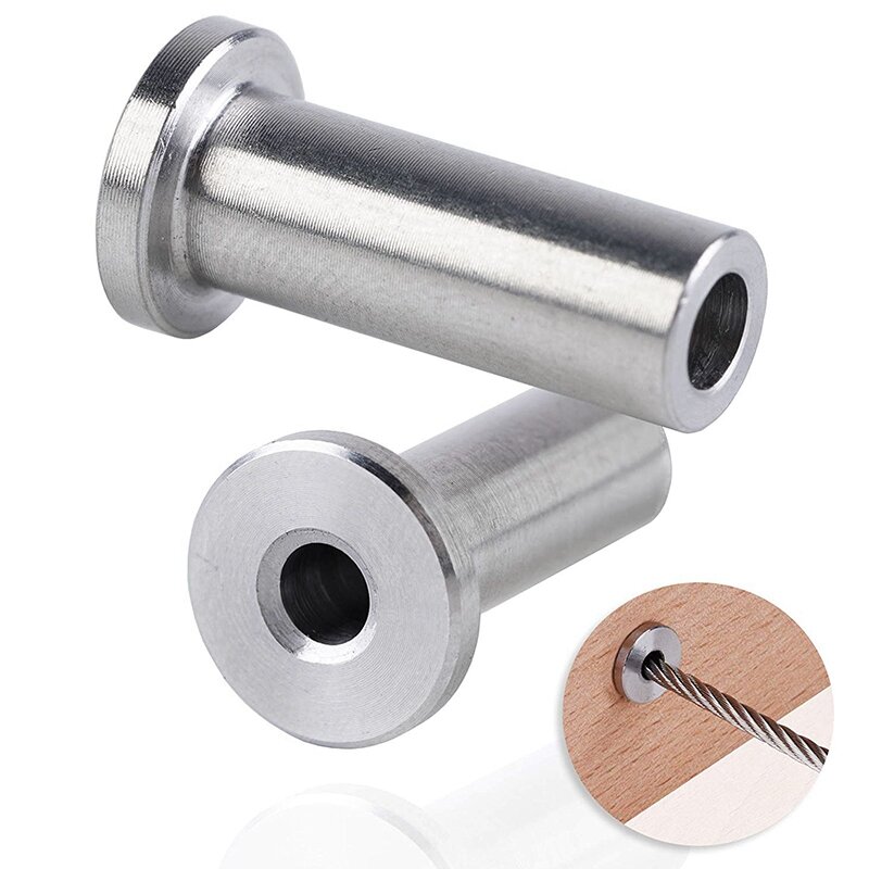 Stainless Steel Protective Protector Sleeves For 1/8 Inch Deck Cable Railing System, For Wood Posts, DIY Balustrade T316 Marine