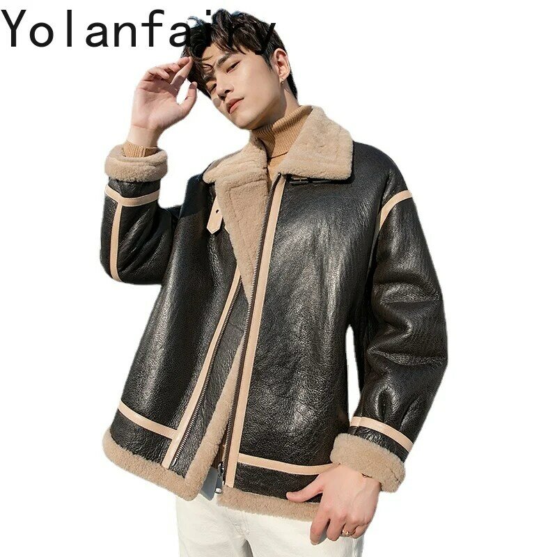 진짜 가죽 및 모피 남성용 모피 재킷, 남성용 양가죽 재킷, 양면 착용, 남성 천연 모피 의류 F, 2023 신상 겨울
