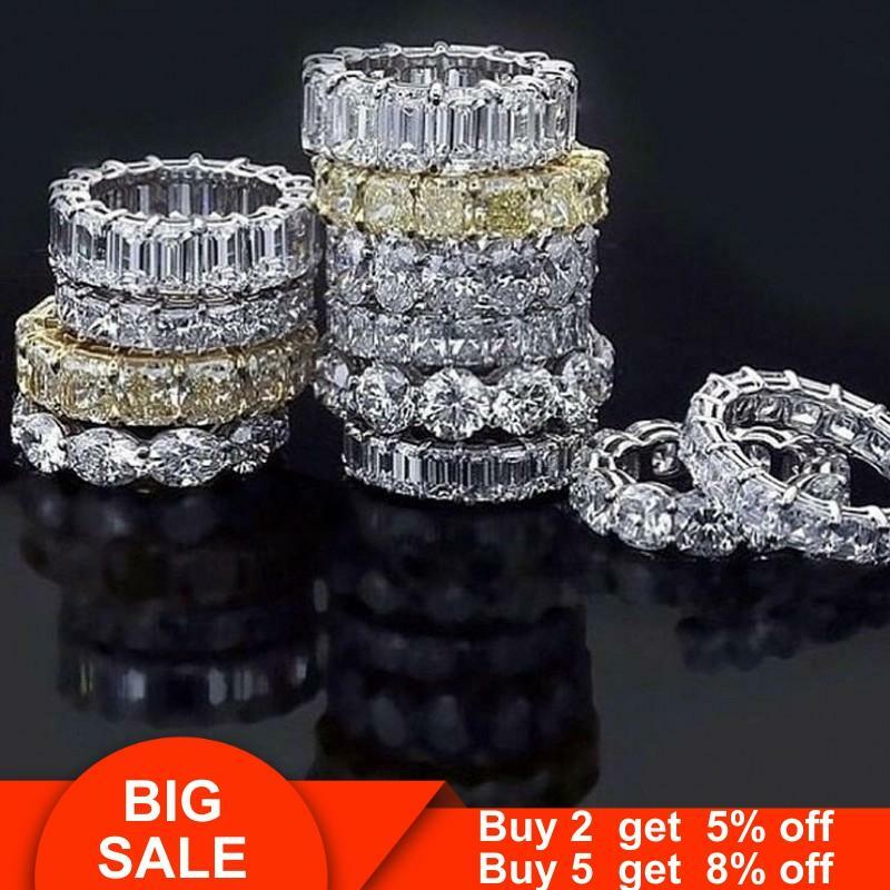 2020 Eternity Promise ring 925 sterling silver Zircon Engagement Wedding Band Rings for women Men Finger Party Jewelry