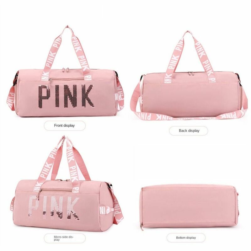 ピンクのレーザーロゴ付きジムバッグ,女性用,週末の持ち運び,旅行,軽量,ヨガ,大,新しい