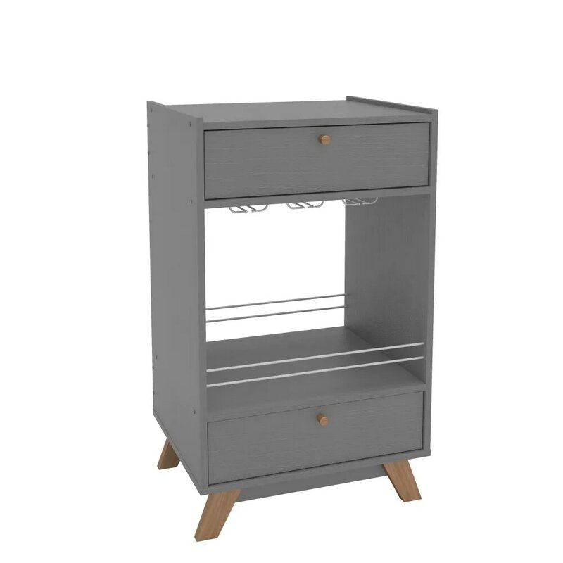 Boahaus Belfast Mini Bar Cabinet Grey Matte，Sturdy and Sophisticated, 02 Drawers/08 Bottles, Central Storage Cabinet