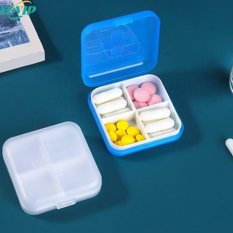 Portátil Pequeno Quadrado Pill Box, Tablet Pillbox, Dispenser Container, Medicina Caixas, Carry-On Caso De Armazenamento para Adultos e Crianças, 4 Grades