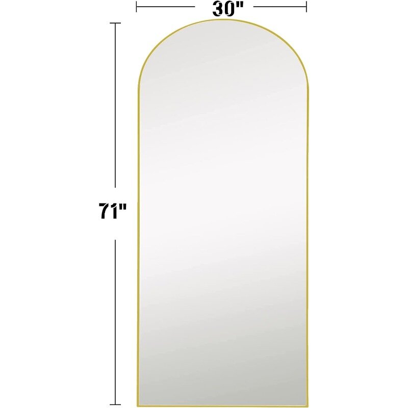 Espejo arqueado de 71 "x 30", espejo de pie de gran tamaño, colgante o inclinado contra el espejo montado en la pared, con marco de aluminio