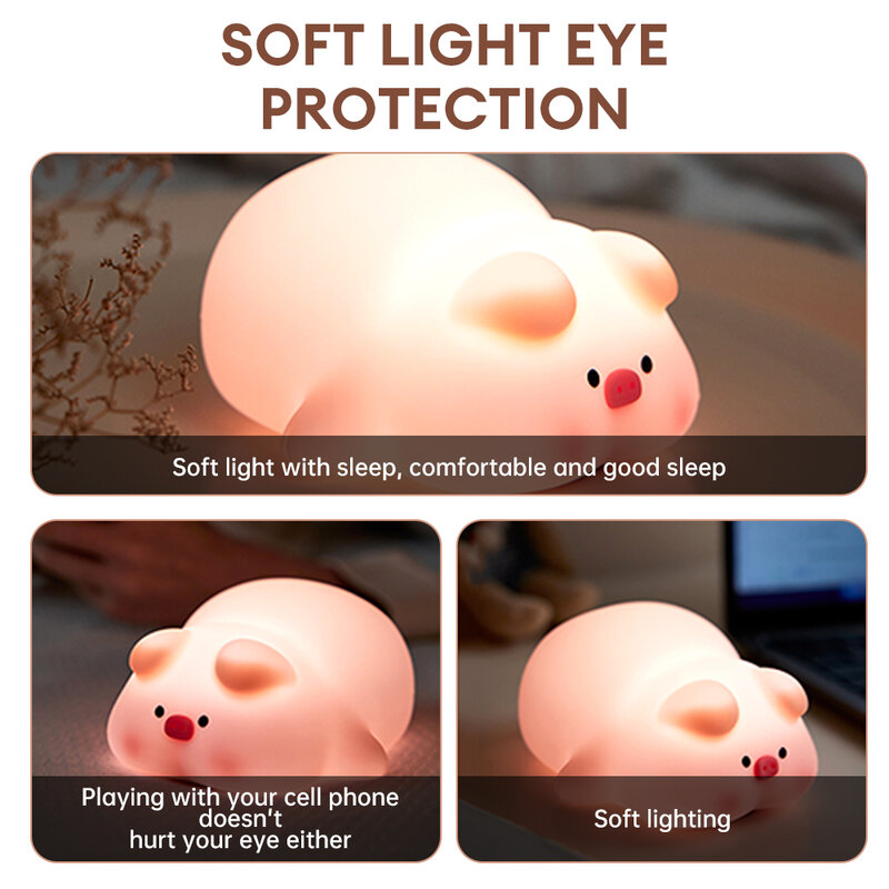 Rose Piggy Nuit Lumi￨re Silicone Lampe Tactile Capteur De Porc Nuit Lampe USB Timing Enfants Enfants De Chevet Chambre D￩cor Cadeaux D'anniversaire