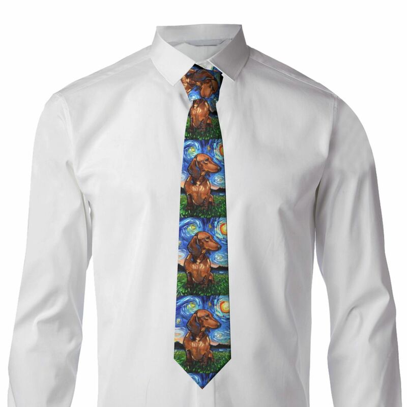 Custom Starry Night Dachshund Ties Mens Fashion Silk Badger Sausage Wiener Dog Neckties for Office
