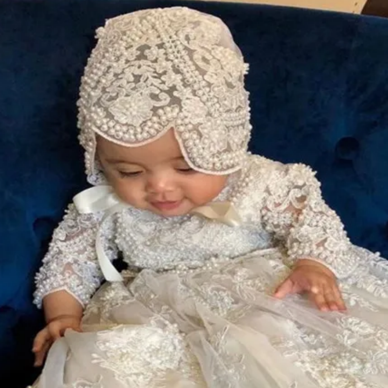 Topi bayi perempuan topi pesta mutiara Flory bayi baru lahir pakaian ulang tahun pertama pernikahan Prom topi baptis