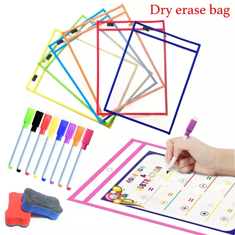 Dry Erase Pockets Painting Document Bag Transparent PET Child Reusable Writing Tool Bag Graffiti Board