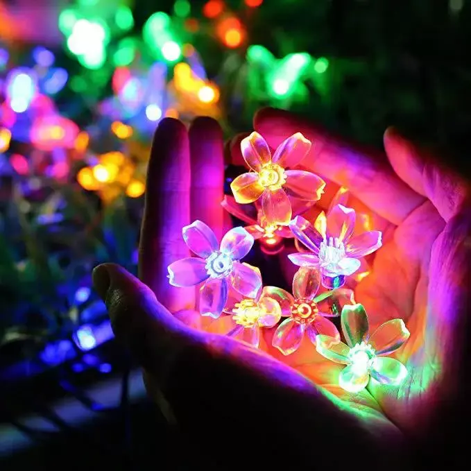 Guirnalda de luces Led solares para jardín, iluminación de flores, lámpara de cadena de Navidad para exteriores, fiesta de flores, decoración del hogar