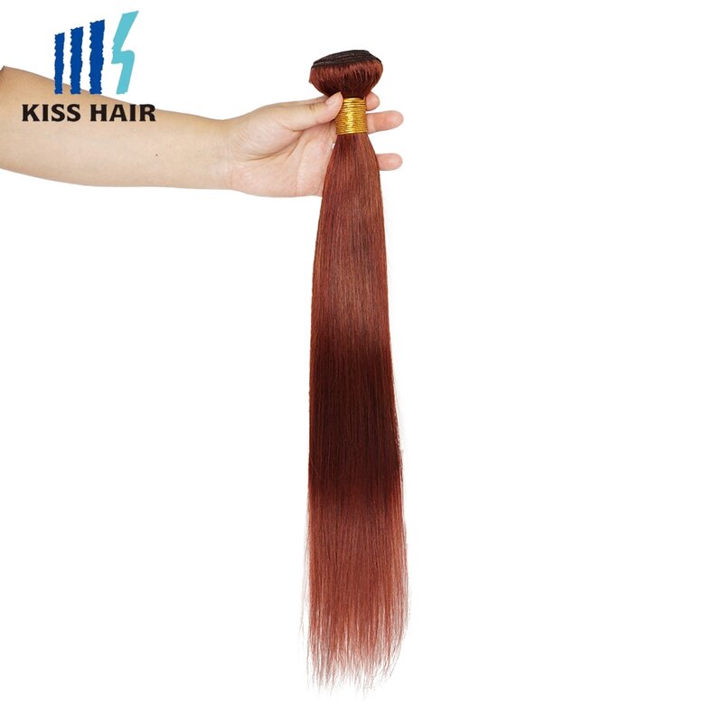 Pré-coloridos brasileiros Pacotes de extensão do cabelo humano, osso cabelo reto, escuro Auburn Cor #33, marrom avermelhado, 1 Pc, 3 Pcs, 4 Pcs