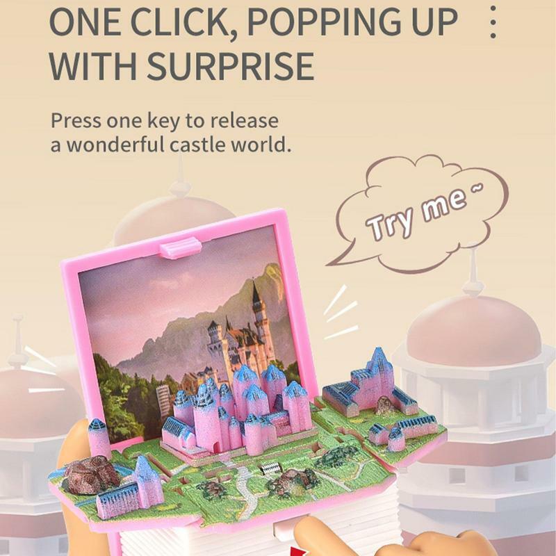 Castle Keychain Mini Magic Castle Keychain For Kids Backpack Castle Toys 3D -Decompression Toys Pop-up Mini World For Boys Girls