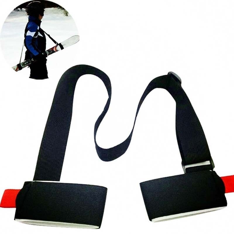 Portador de mano de poste de esquí de nailon, correas de mango de pestañas, gancho ajustable, bucle de protección, bolsa de correa de mango de esquí de nailon negro
