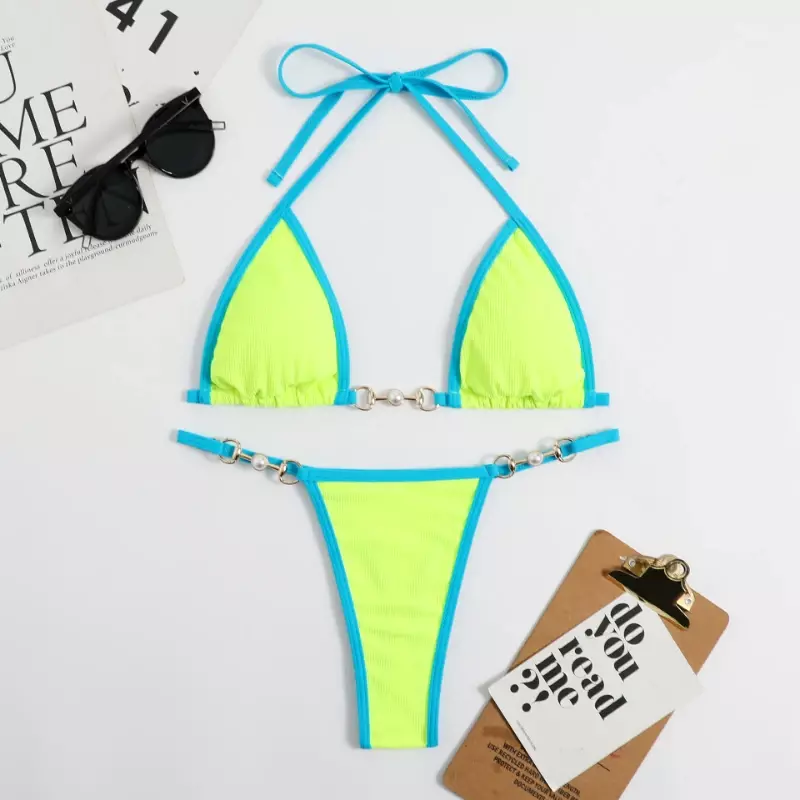 TwoPieces-Conjunto de Bikini con estampado aleatorio para mujer, bañador Sexy con Push-Up, traje de baño para playa y arena