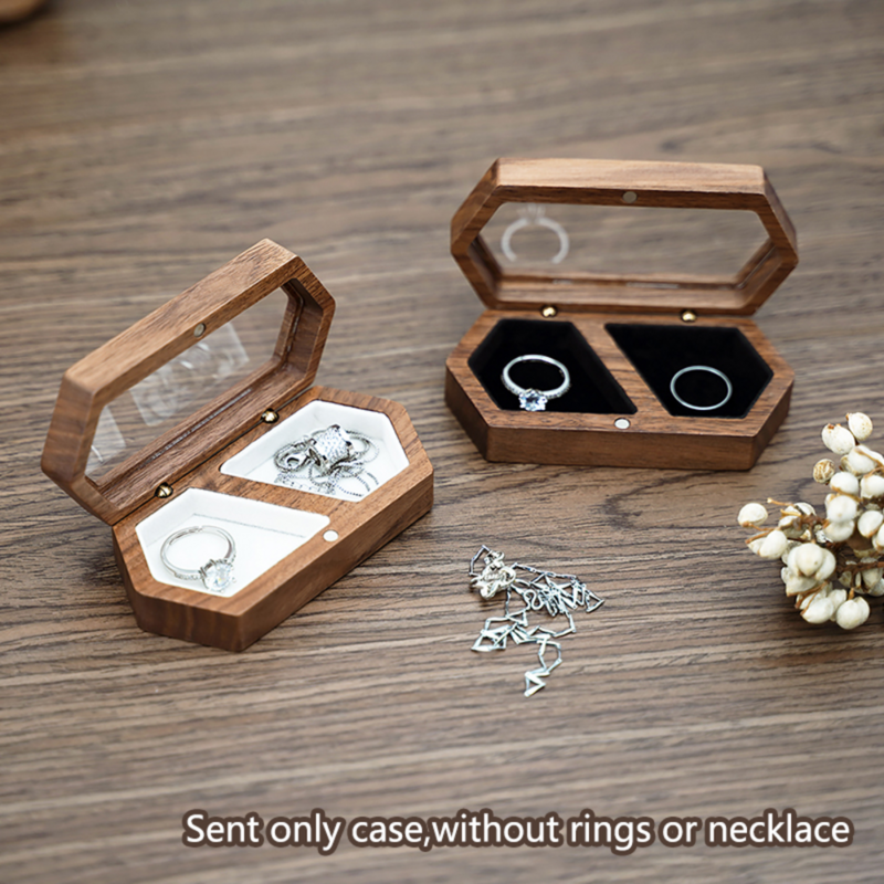Boîte à bijoux en bois noire, brochure, bague, collier, boucle d'oreille, coffret d'exposition pour la journée de Léon, mariages