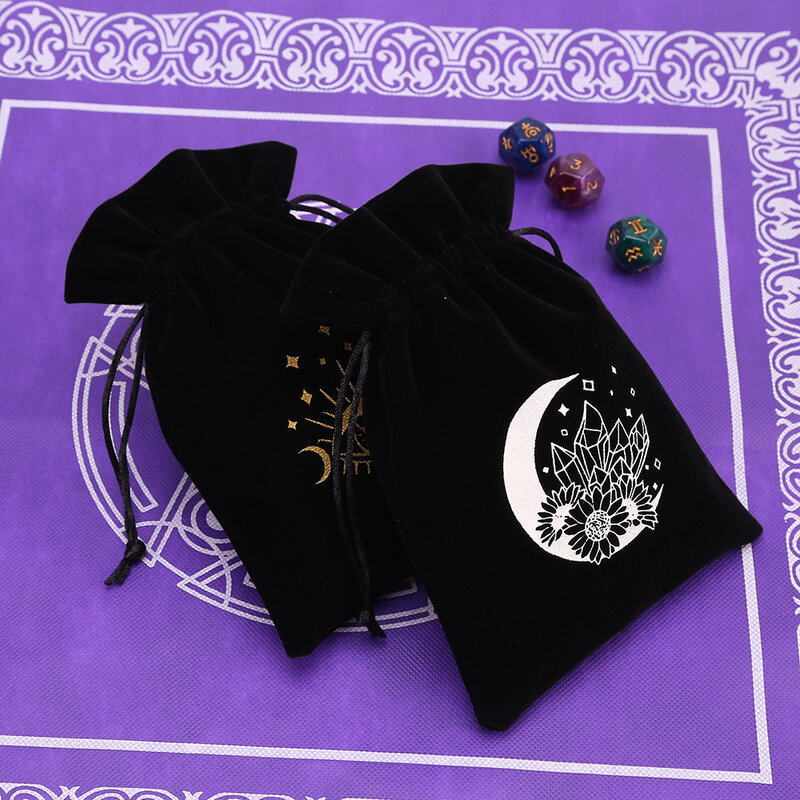 Sac de rangement pour cartes de tarot oracle en velours noir, phase de lune, runes, constellation, sorcière, accessoires pour bijoux, dés, 1 pièce
