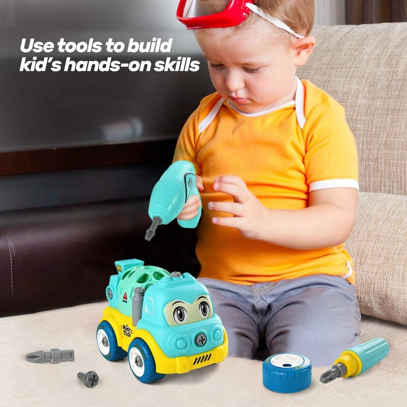 Juguetes de construcción de automóviles Stem, camión de dibujos animados, juguete de construcción, juego educativo de aprendizaje de ingeniería DIY
