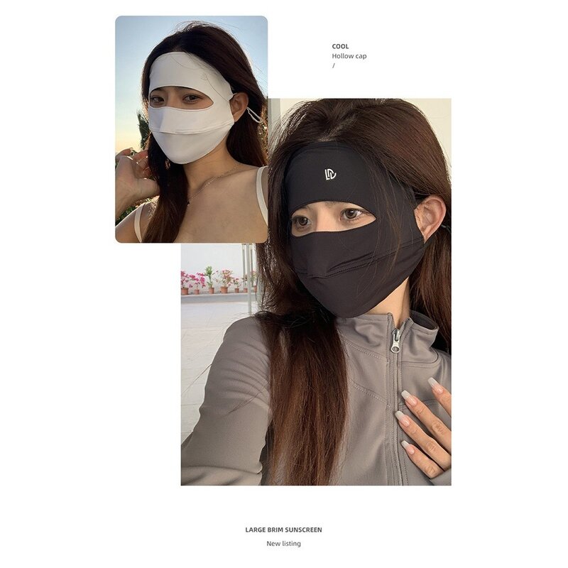 Máscara de protección solar para mujer, mascarilla transpirable de seda de hielo, cubierta fina, protección UV, cobertura completa, sin huellas