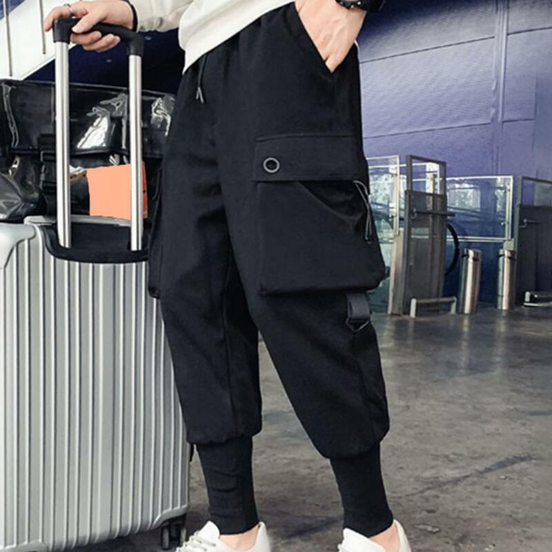 Celana panjang kargo pria, celana kargo lembut bersirkulasi dengan desain ikat pergelangan kaki pinggang elastis Multi saku untuk olahraga kasual