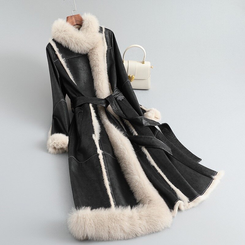 Female Rabbit Fur Coat 2023 New Winter Fox Hair Collar Slim Medium-length Warm Jacket Luxury Parka JT451