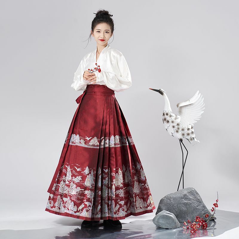 Yourqipao-falda con cara de caballo para mujer, vestido tradicional bordado, Hanfu, Original, chino, diario