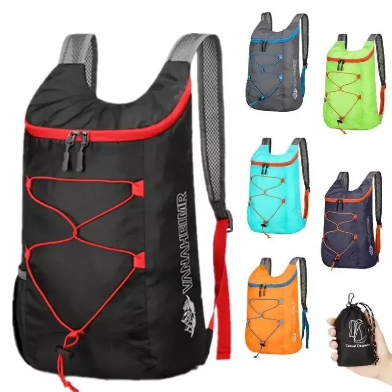 캠핑 하이킹 여행용 다기능 야외 접이식 배낭, 고밀도 경량 방수 나일론 원단 스포츠 가방