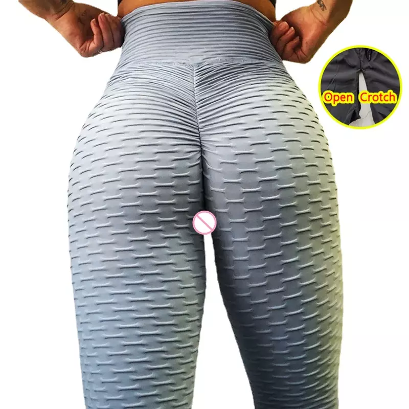 Woman Sexy Open Crotch Leggings Hide Double Zippers Invisable Take Off Couple Outdoor Sex Pants Crotchless Panties Tight Push Up
