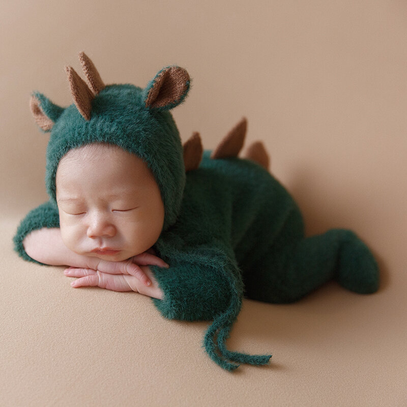 Neugeborene Fotografie Outfit Baby Mädchen Junge Cartoon Dinosaurier Set Foto Outfits Stuffer Tier puppe Fotografie Requisite Neugeborenen Stram pler