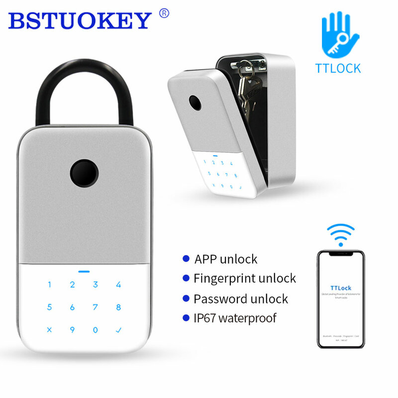 Kunci Aman TTlock Aplikasi Sidik Jari Bluetooth Wifi Digital Kotak Kunci Aplikasi Akses Jarak Jauh Dinding Terpasang Kombinasi Keamanan Airbnb Lockbox