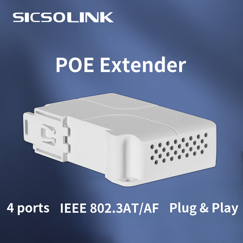 4 Ports 100/1000Mbps Poe Extender, Gigabit Network Switch Repeater,250M,1in 3 out,IEEE802.3AT/Af,for POE Switch NVR IP Camera AP