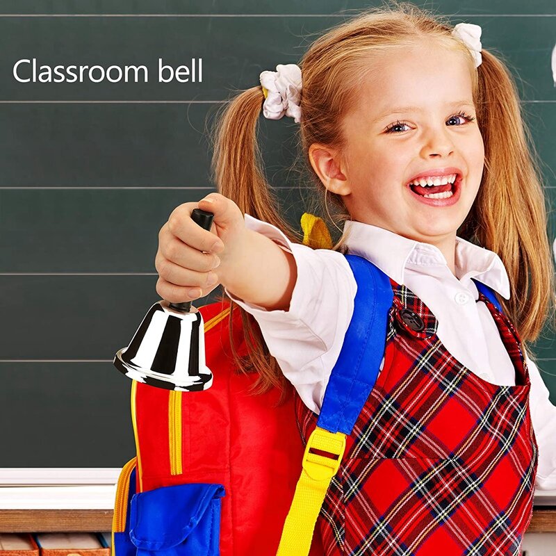 Loud Hand Bell, 2 Pack Silver Steel Hand Bells Dinner Bells For Inside Classroom Bell, For Food Line, Alarm, Ringing