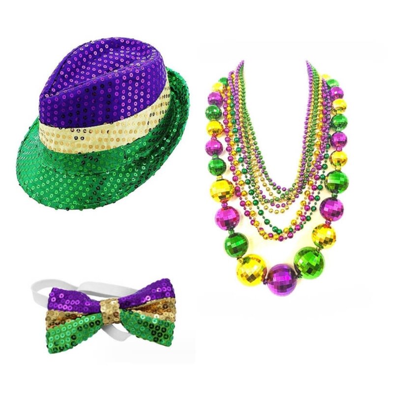 Set costumi per celebrazione del Mardi Gras, cappello Fedora, forniture per feste in maschera