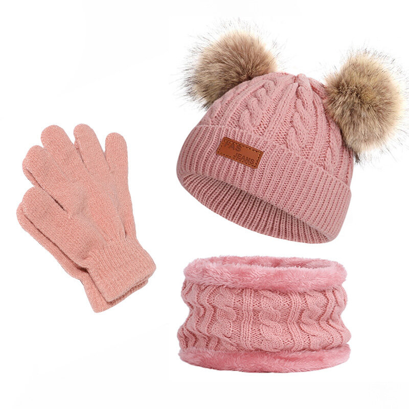 وشاح وقفازات قبعة محبوكة للأطفال ، طقم قبعة صغيرة للطفل الصغير ، الشتاء