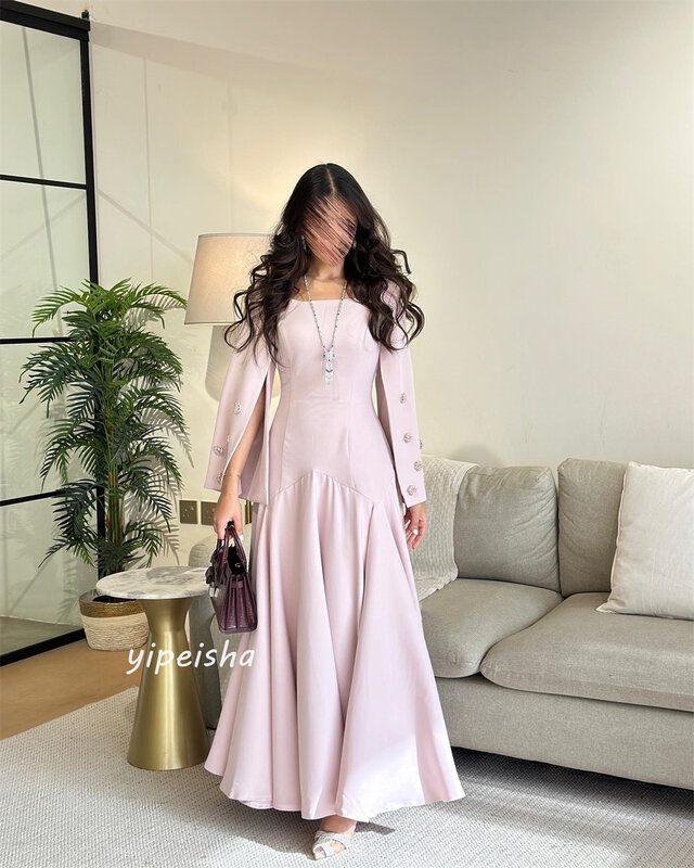 Ballkleid Saudi-Arabien Trikot Perlen drapiert Abschluss A-Linie quadratischen Kragen maßge schneiderte Anlass Kleid Langarm Kleider