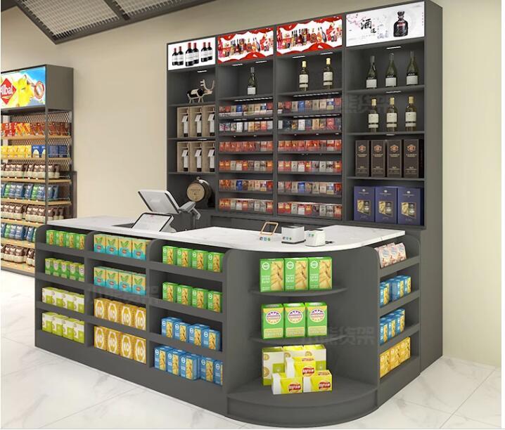 Combinação pequena do armário para o supermercado, a loja do caixa, o tabaco e o armário do licor, loja da conveniência da barra, moderna e simples