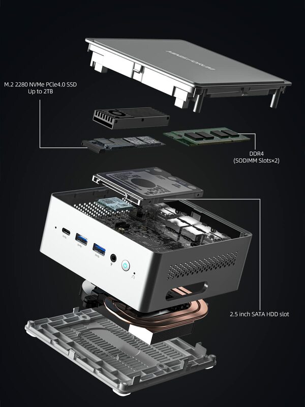 MINISFORUM 데스크탑 게임용 컴퓨터, NAB6 미니 PC, 인텔 코어 i7, 12650H, 인텔 12 세대 미니 PC, 윈도우 11, DDR4, 16GB, 512GB SSD, WIFI6