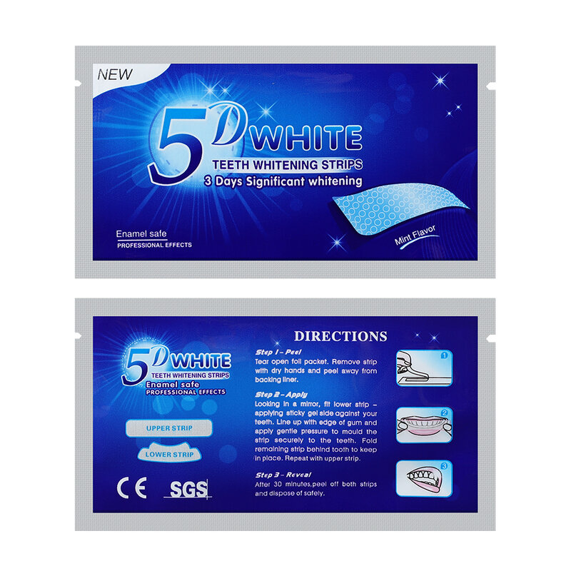 14 pz/scatola 5D strisce sbiancanti per denti dentifricio Gel igiene orale cura doppio elastico strisce sbiancanti per denti impiallacciature per denti finti