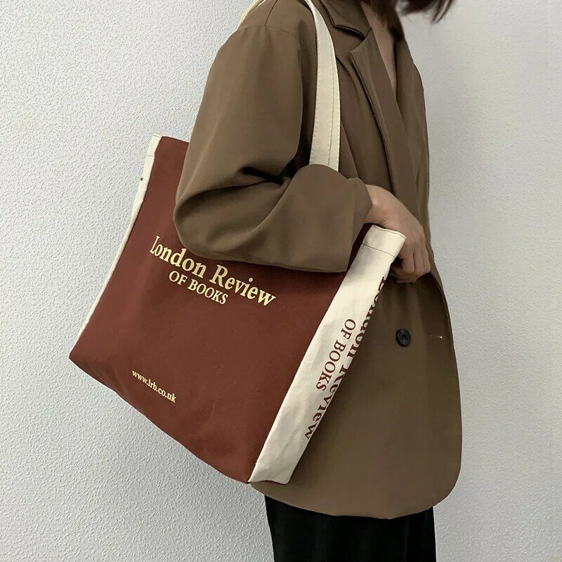 Bolso de hombro de lona para mujer, bolsa de compras grande ecológica de tela de algodón, bolso de mano grande para estudiantes, bolsas de libros, 2023