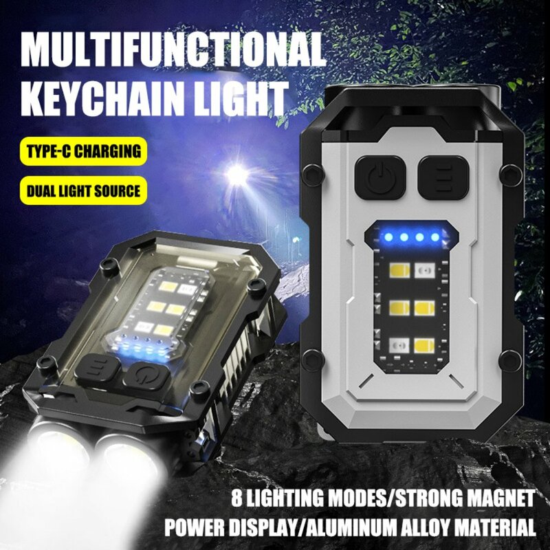 Multifuncional Mini EDC Keychain Light, USB recarregável, lanterna com ímã de cauda, ao ar livre, impermeável, trabalho, Camping Lamp