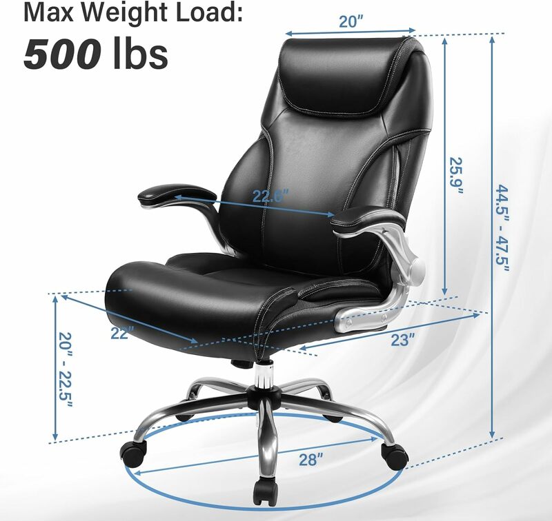 Cadeira executiva de couro com inclinação ajustável e ângulo, cadeira giratória do escritório, estofamento grosso, design ergonômico do apoio lombar