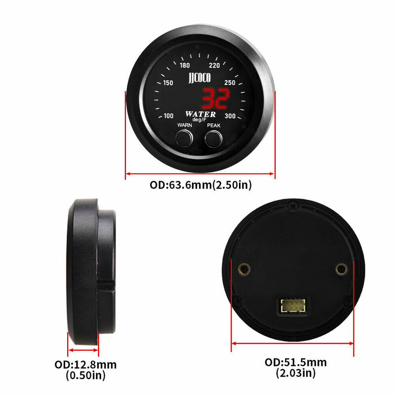 52mm Digital 100~300℉ Electronic Water Temp Gauge Ultra-Thin Temperature Sensor Red Led Display