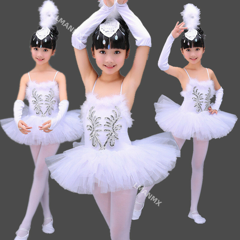 Vestidos de balé para meninas, bailarina, vestido de dança infantil, Lago dos Cisnes Brancos, roupa dançante profissional, tutu para performance