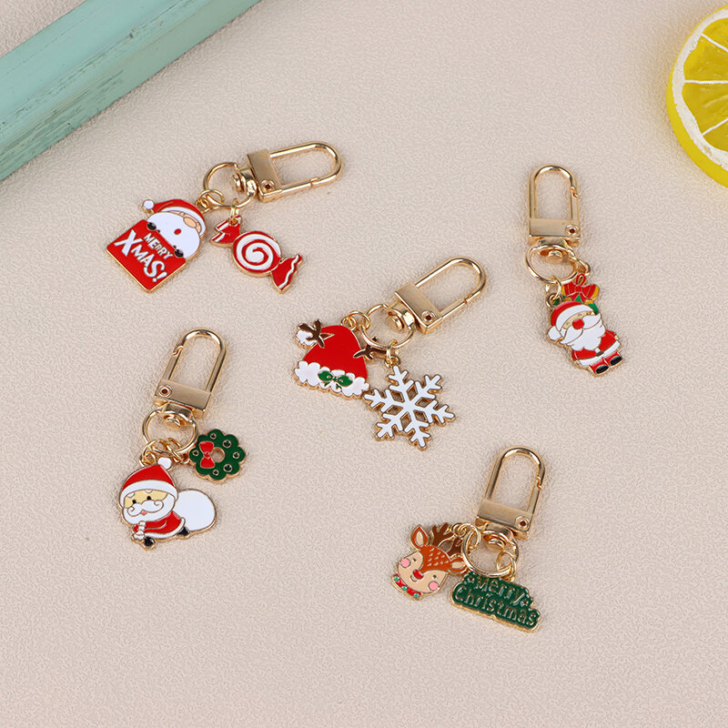 1PC Cute Christmas Keychain Funny Cartoon Santa Claus Bell Elk Snowflake Keyring For Friend Bag Pendant Gifts