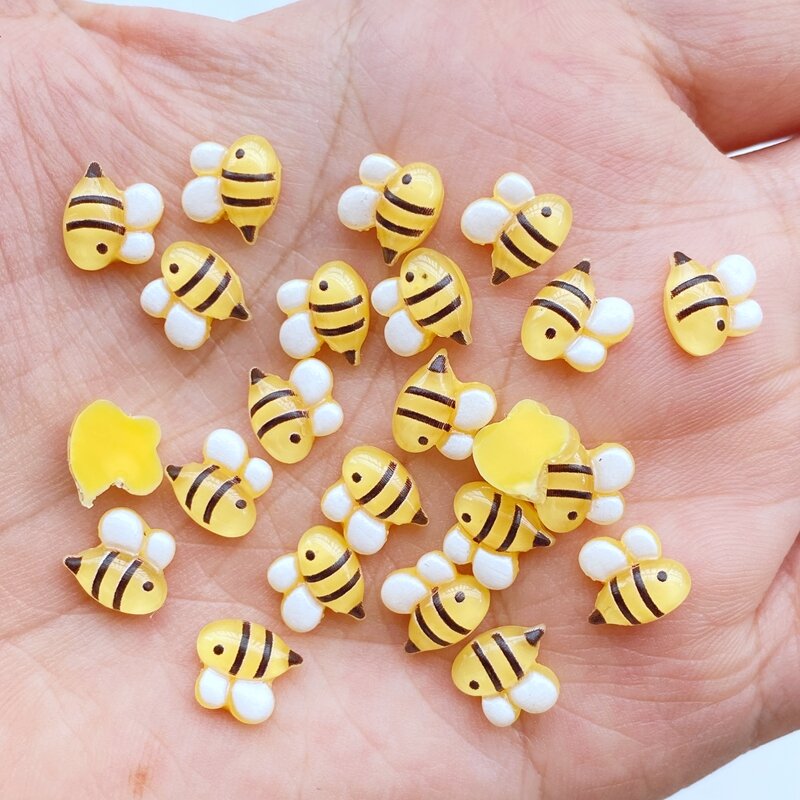50 Buah Baru Lucu Mini Honeybee Resin Patung Kerajinan Flatback Cabochon Ornamen Membuat Perhiasan Aksesori Pakaian Rambut