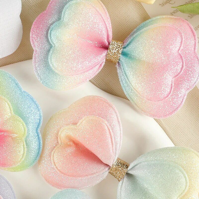 2024 New Embroidery Patches DIY 2-layers Gradient Bow No-adhesive Fabric Badges Hair Clips Headwear Emblem Cloth Bag Accessories